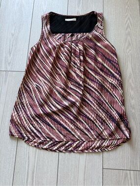 Hinge small 100% silk tank top wavy striped summer red yellow purple blouse